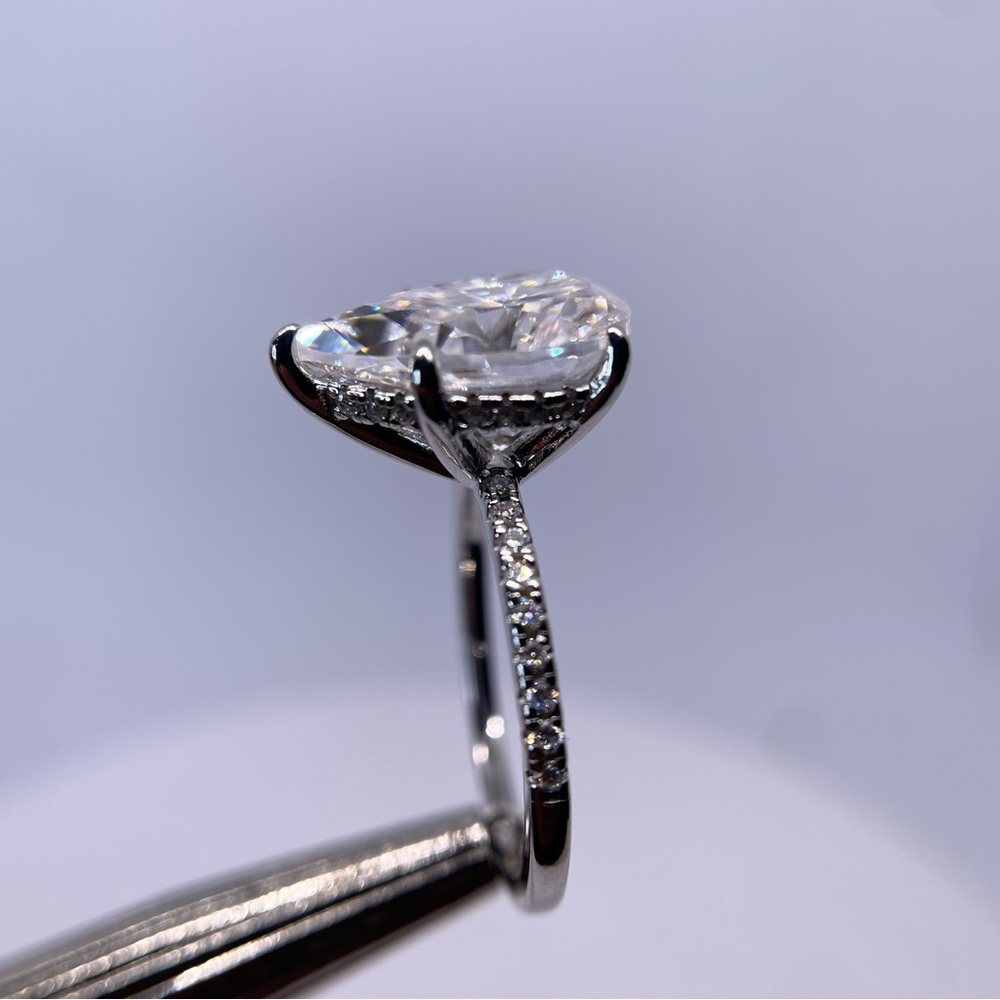 Moissanite Teardrop Ring 5 Ct Pear Cut Hidden Halo GRA Certified 18K - 925 - Picture 10 of 13